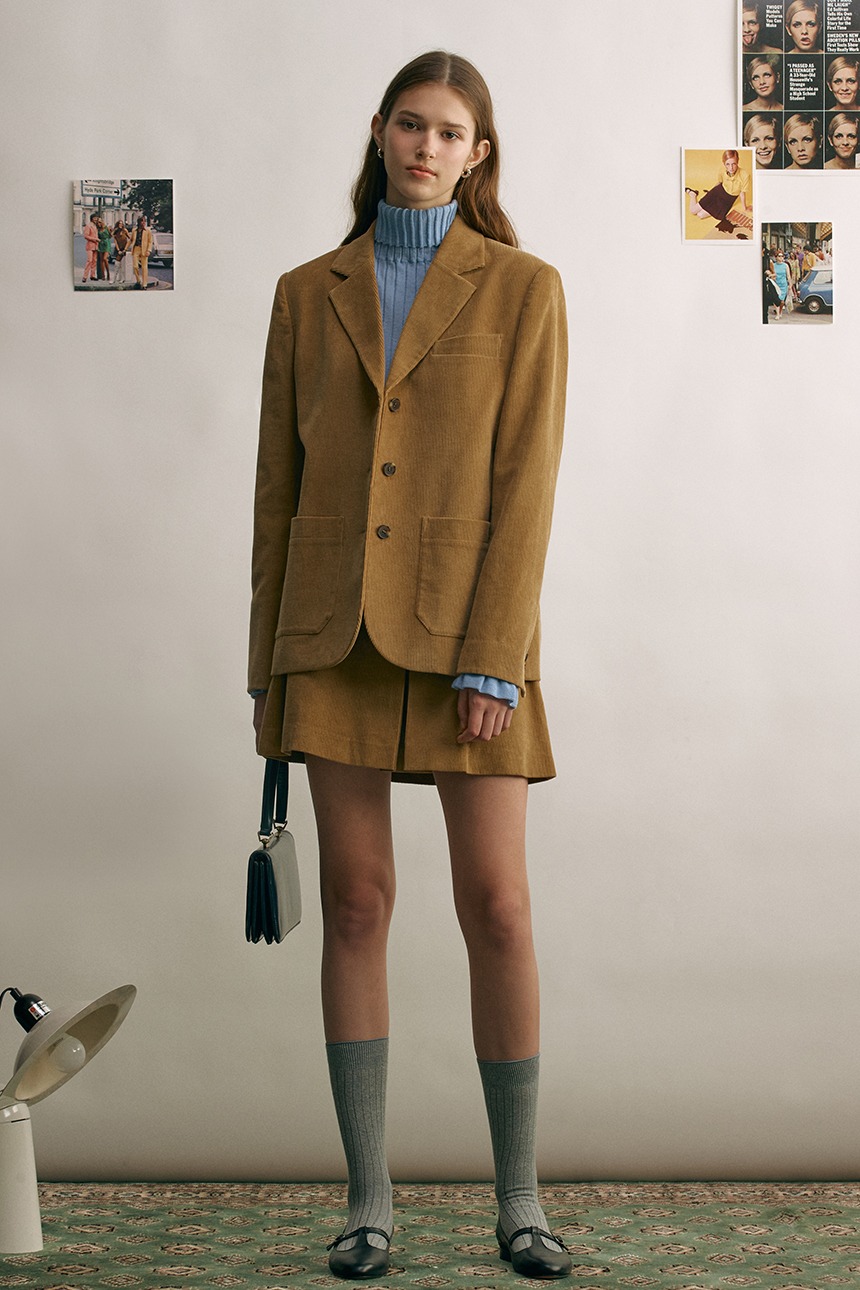 [SET]WESTMINSTER Corduroy jacket + MAILI A-line corduroy skirt (Camel)