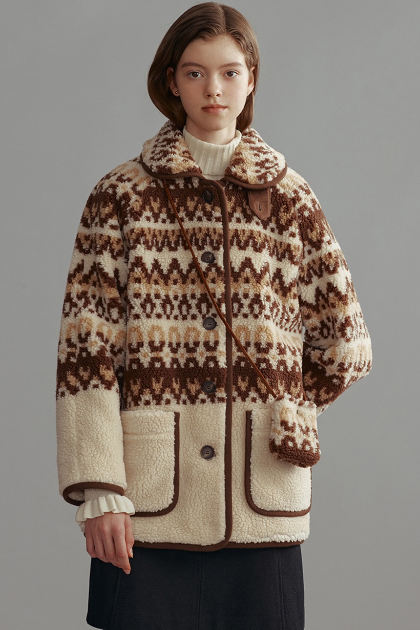 [박나언 착용]LONDON EYE Fair Isle eco shearing half coat (Brown)
