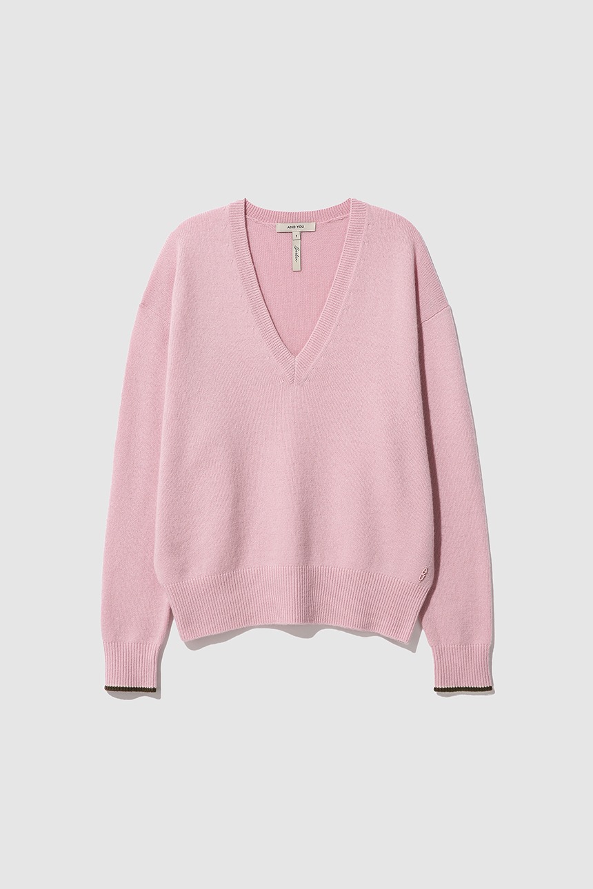 CARNABY V-neck pullover wool knit (Baby pink)