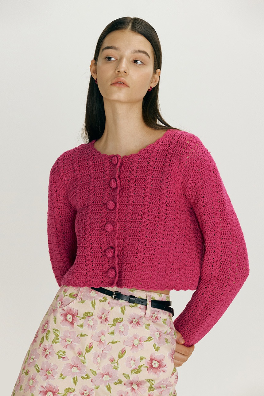 HAWI Cropped crochet cardigan (Magenta)