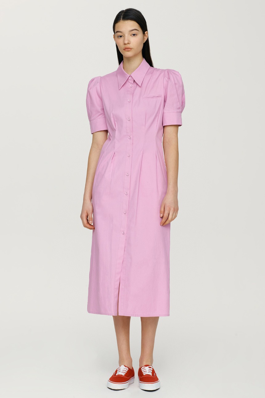 [성해은, 유인나, 신민아 착용]FAIRFAX puffed shoulder waist tuck detail shirt dress (Pink)