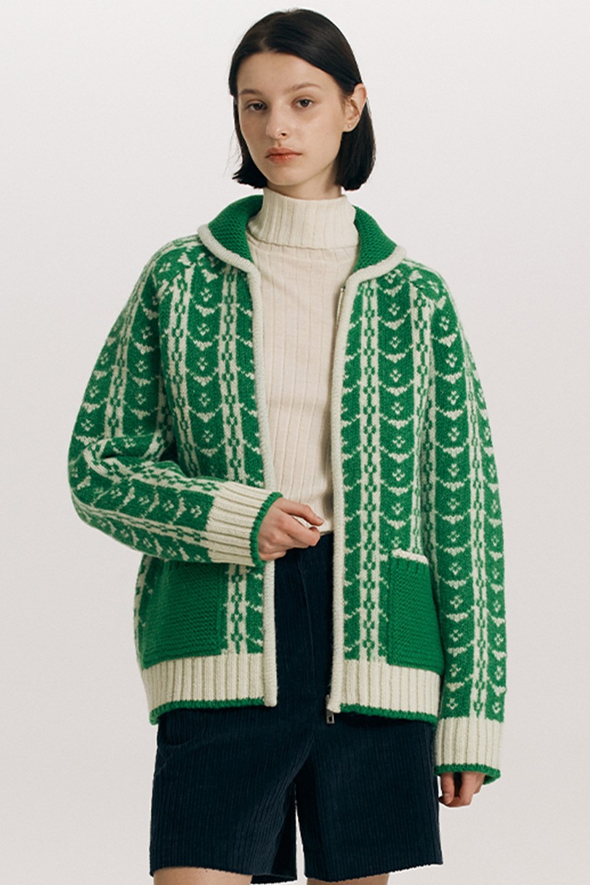 [김나영 착용]GREENWICH Zip-up Wool knit cardigan (Green)