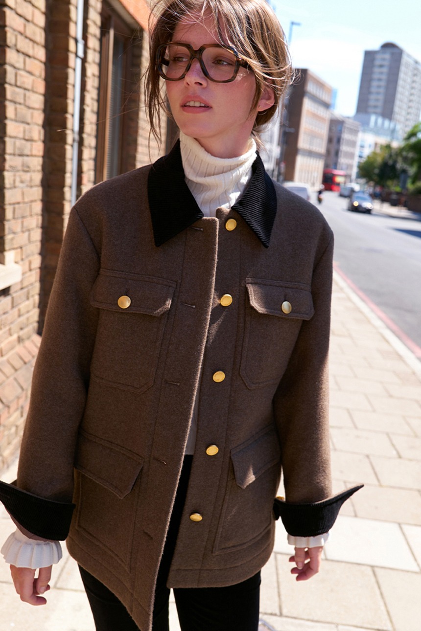 BUCKINGHAM Corduroy collar button-up jacket (Khaki brown)