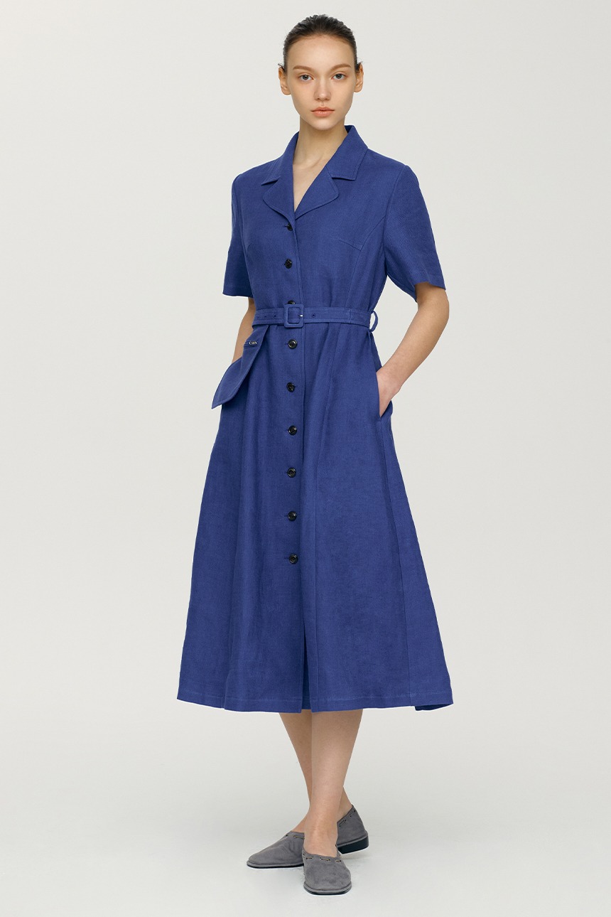 [김나영 착용]MAKAPUU Pocket pointed belt dress (Cobalt blue)