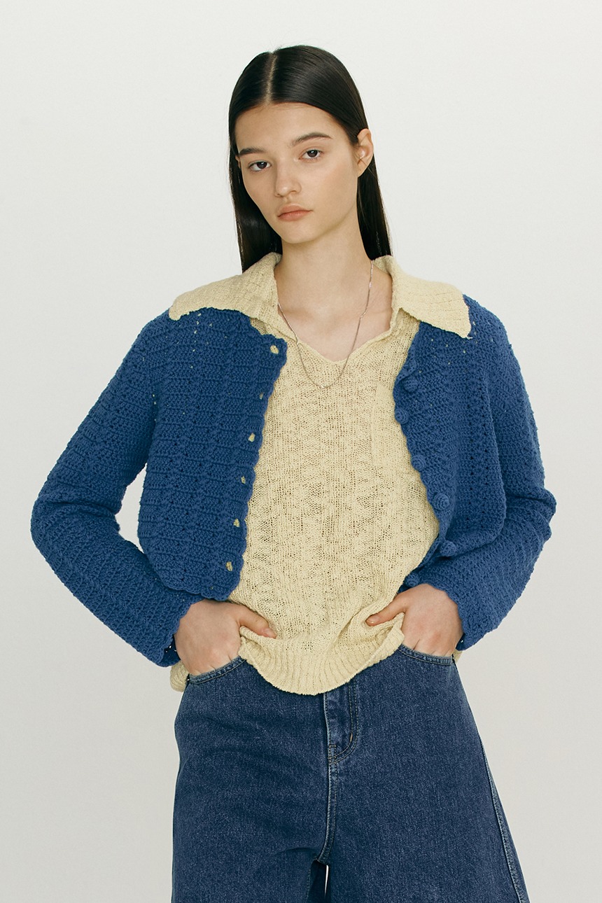 [문가영 착용]HAWI Cropped crochet cardigan (French blue)