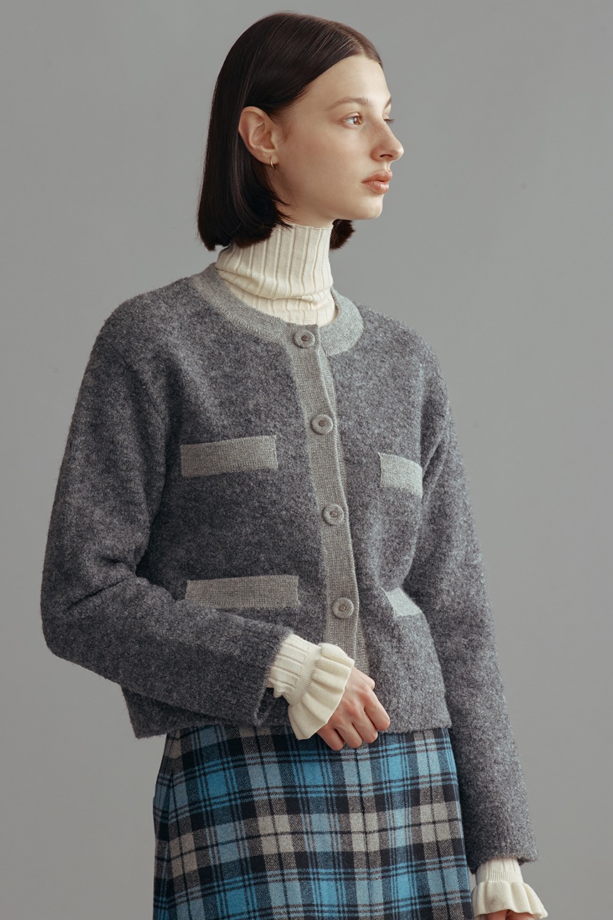 [박나언 착용]WOOLWICH Round neck crop wool knit cardigan (Gray)