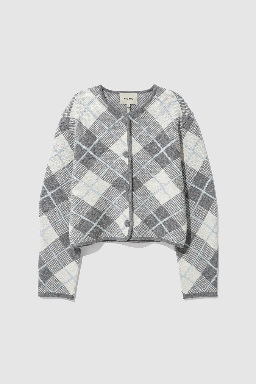 [조보아 착용]SANTANGELO Check wool knit cardigan (Melange gray)