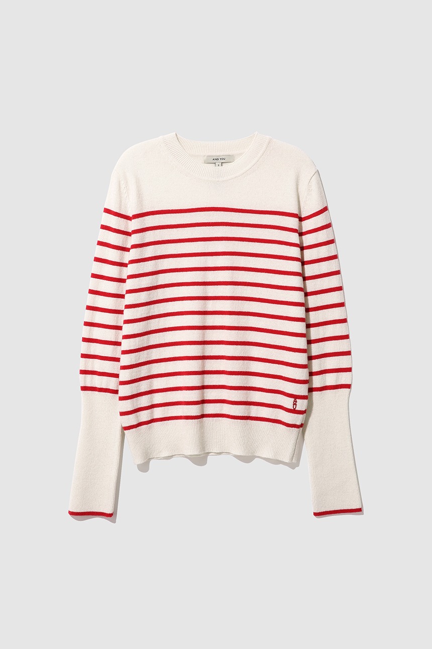 HYGGE Crew neck stripe sweater (Ivory&amp;Red)