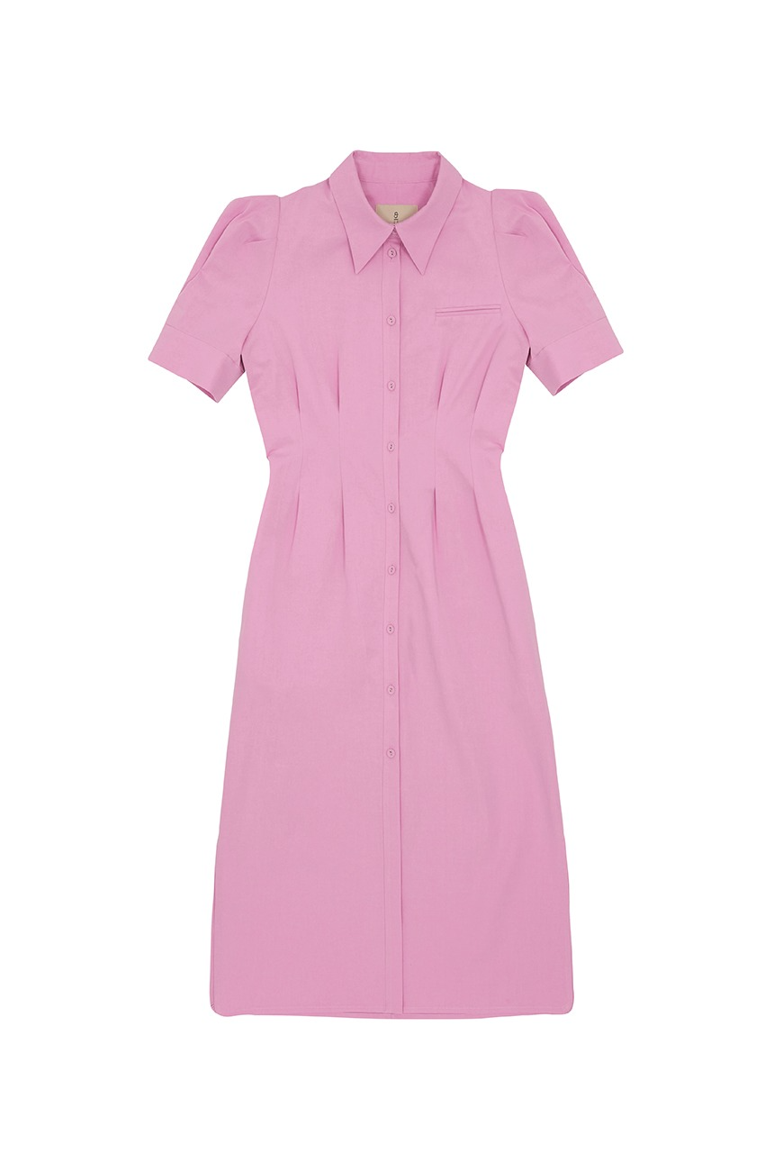 [성해은, 유인나, 신민아 착용]FAIRFAX puffed shoulder waist tuck detail shirt dress (Pink)