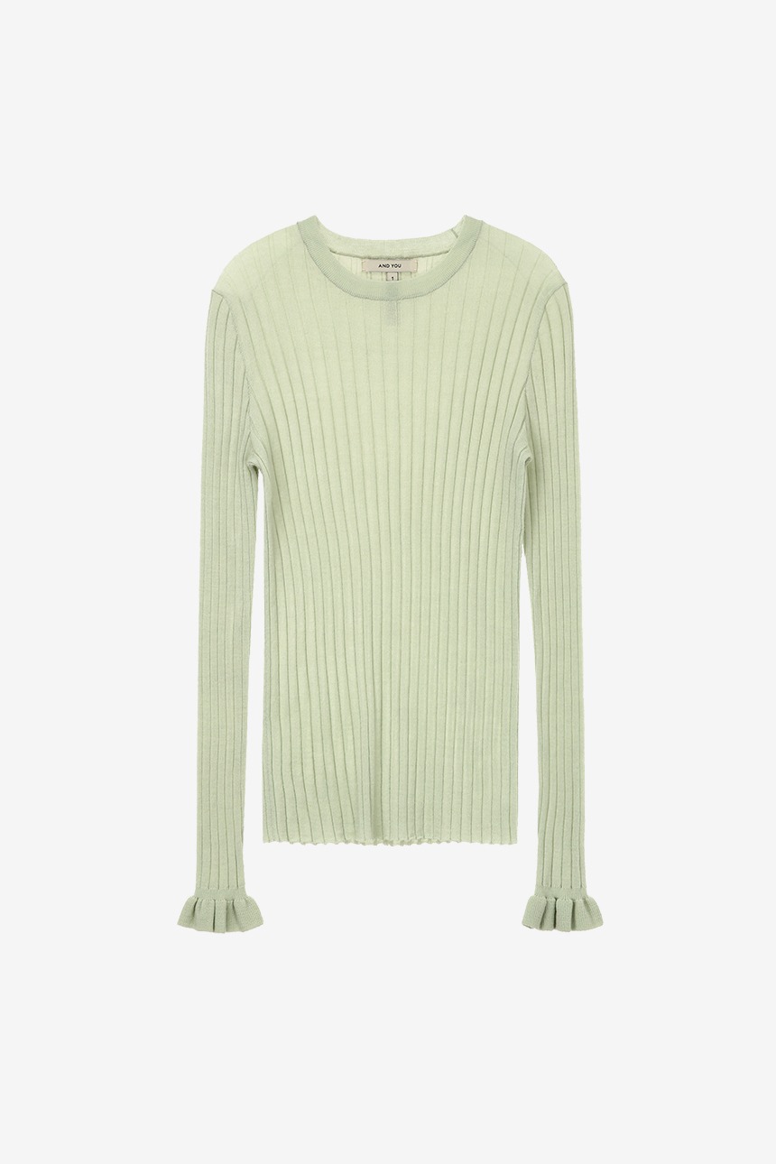 WANGSIMNI Round neck wool knit top (Light mint)