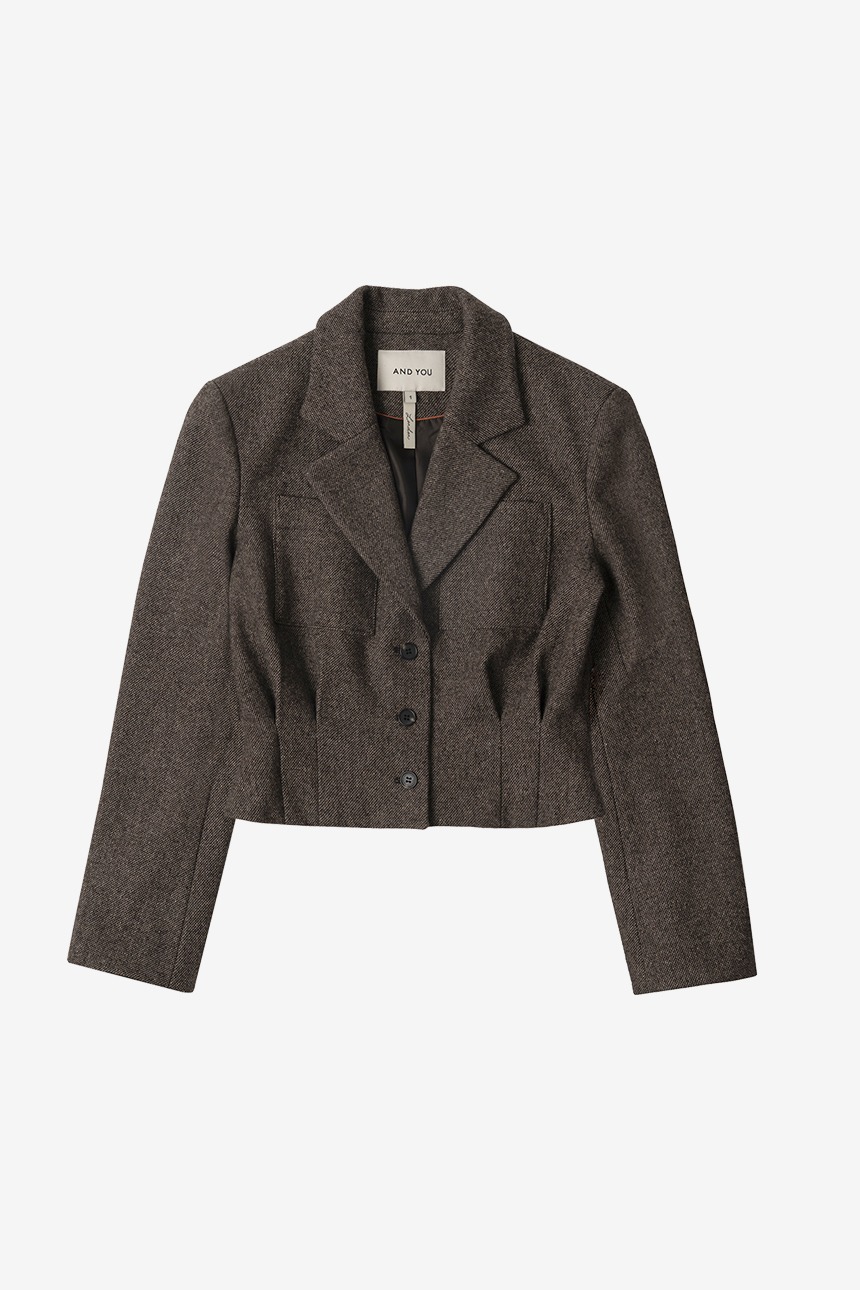 [이선빈 착용]FINSBURY Tuck detail cropped jacket (Brown)