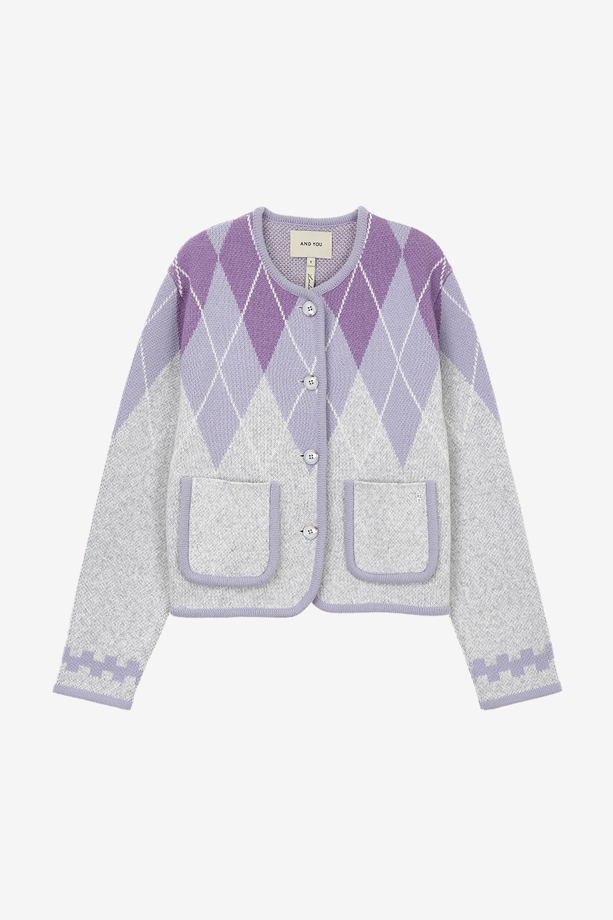[한가인 착용]HAPPINESS Argyle wool knit cardigan (Light purple)