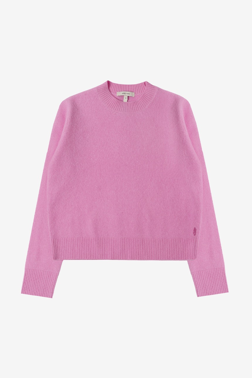 [이다희 착용]POPLAR Wool round neck knit (Fuchsia pink)