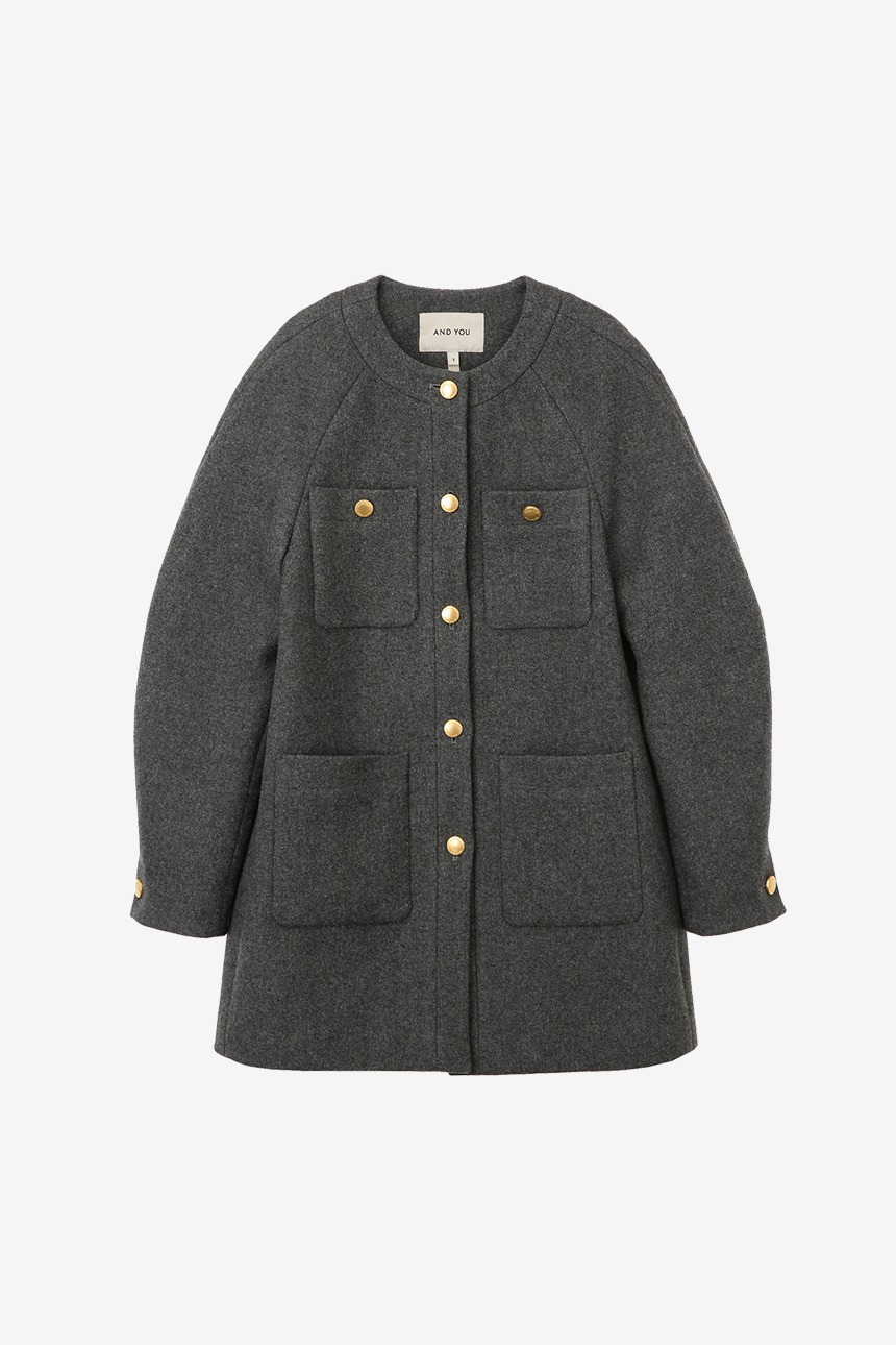 [이나연 착용]MARYLEBONE No collar quilted wool coat (Charcoal gray)