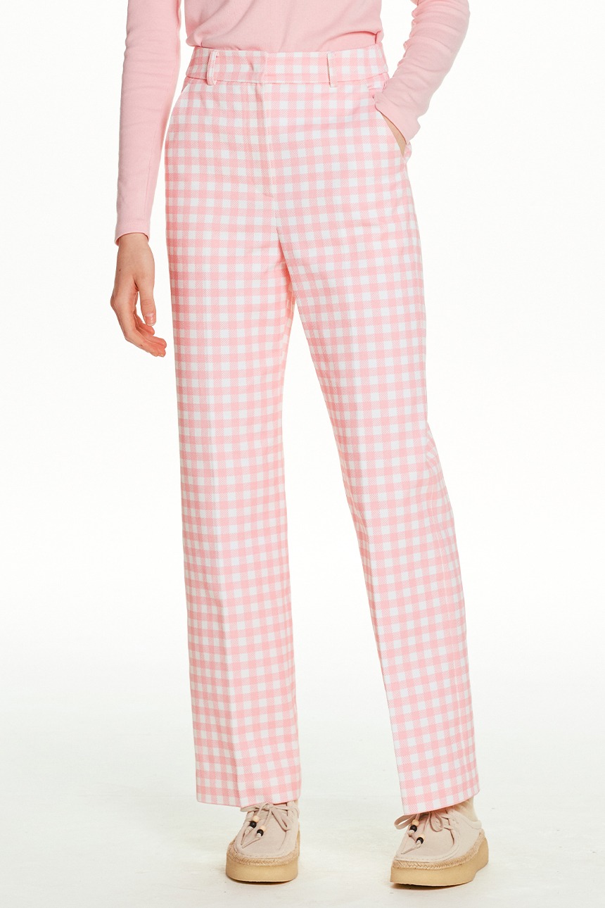 PANINI Cotton straight pants (Pink gingham check)
