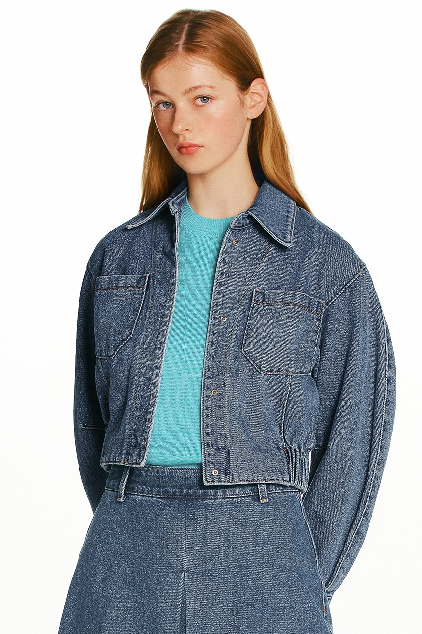 TORINO Denim blouson crop jacket (Mid blue)