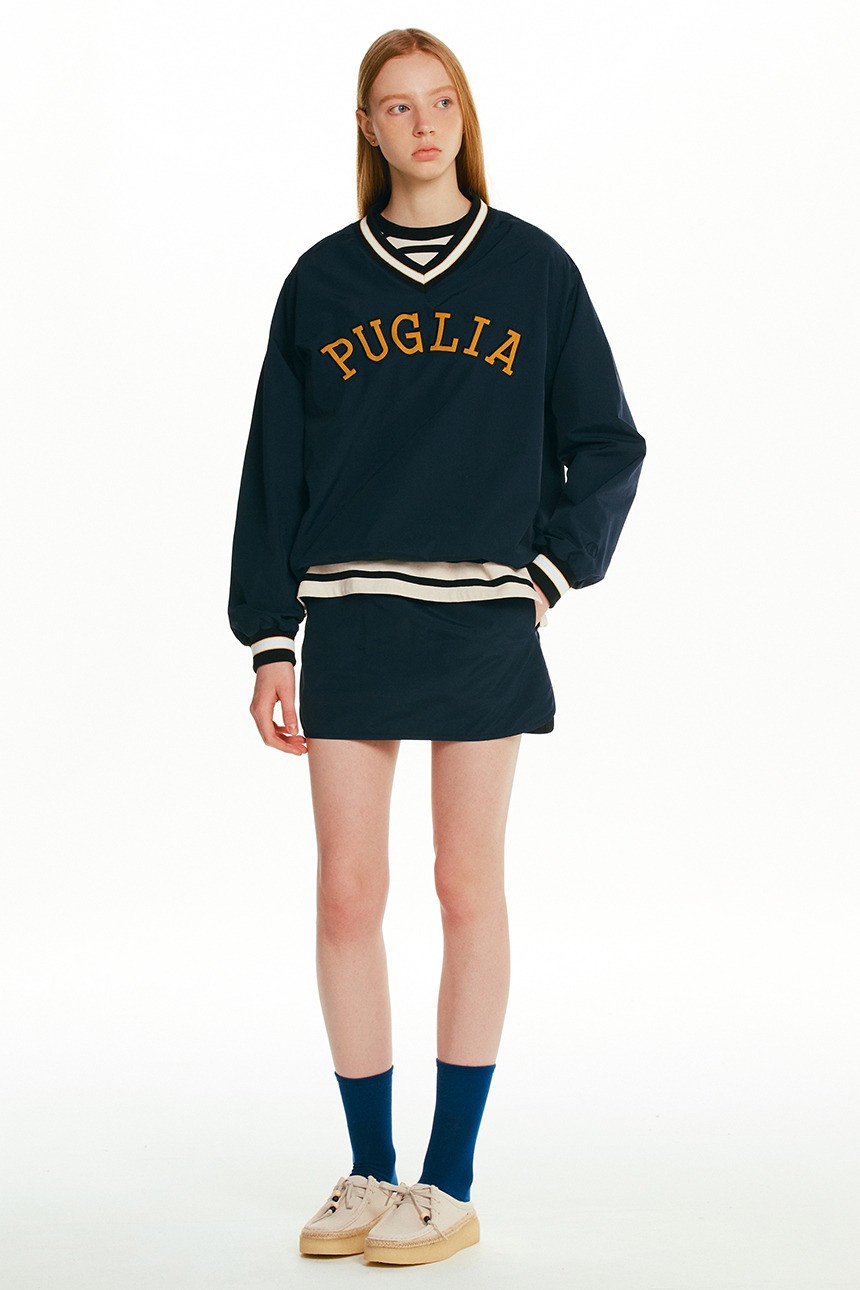 [GIFT][10/4 예약배송][김나영 착용][SET]PUGLIA V-neck pullover windbreaker + LAZIO Banding mini skirt (Navy)