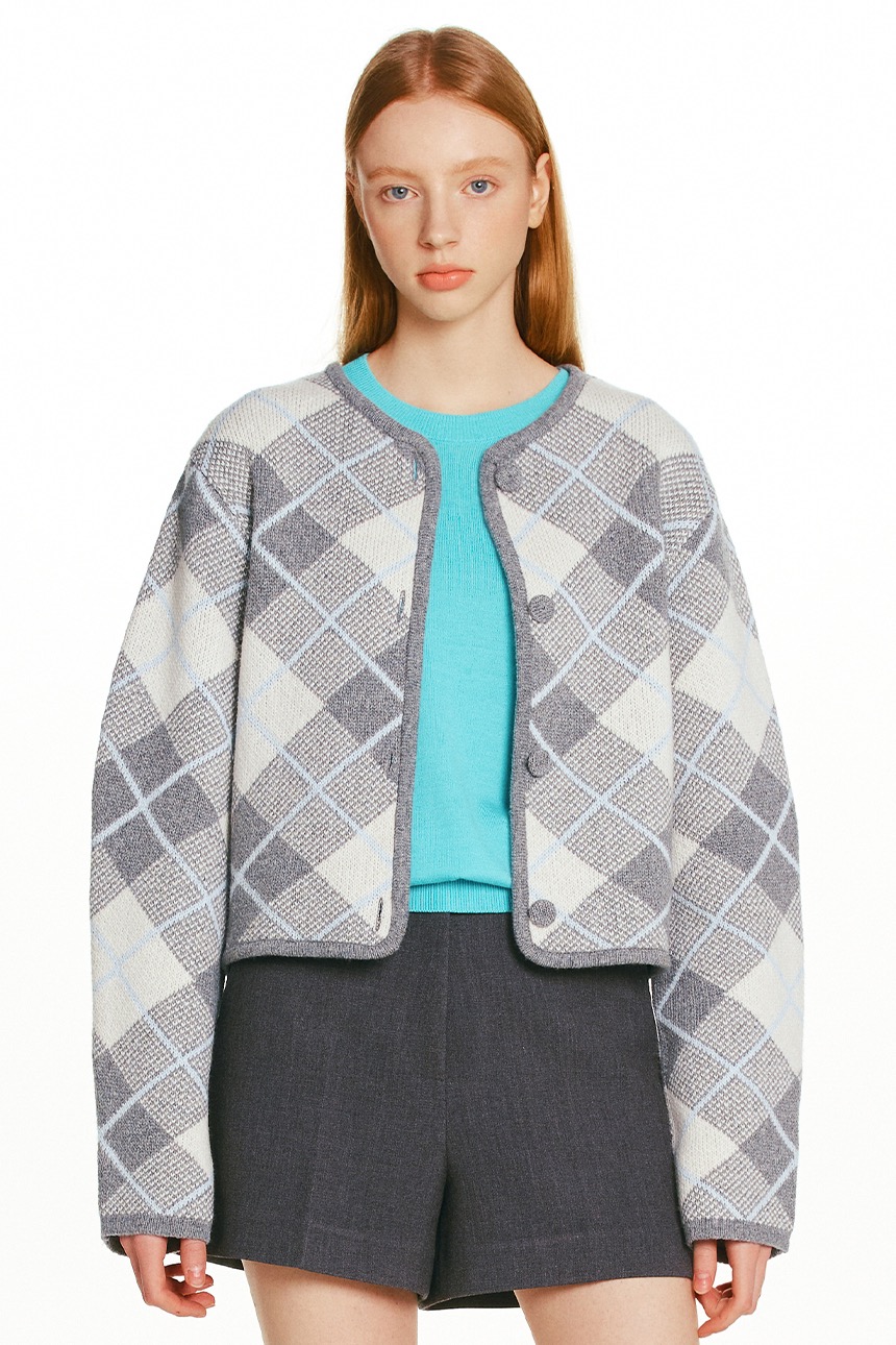 SANTANGELO Check wool knit cardigan (Melange gray)