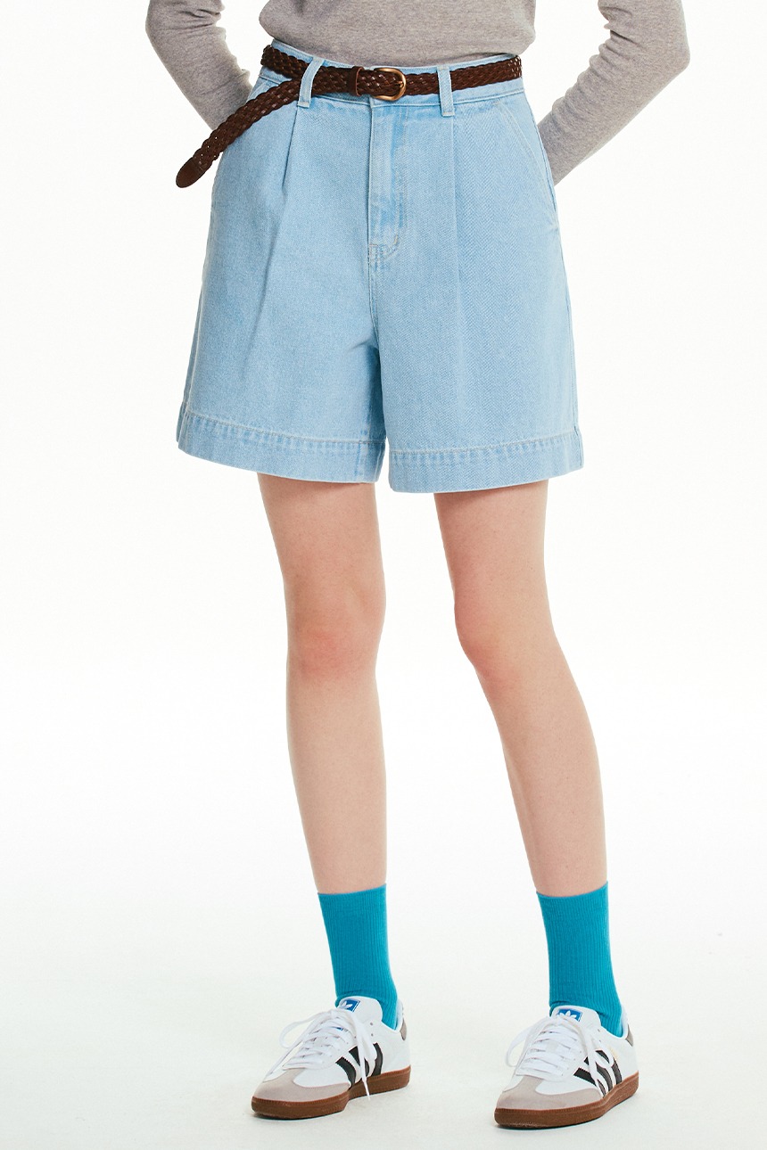BOLZANO Tucked denim shorts (Ice blue)