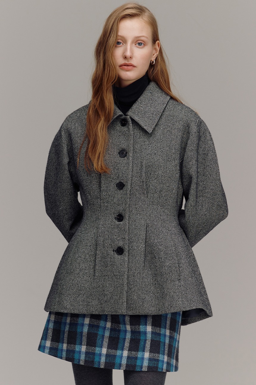 HORSENS Volume sleeve wool coat (Black twill)